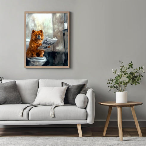 Posterizer 1 pcs-funny poster of cute fluffy chow-chow dog on the toilet 3-Bathroom Restroom Art-Comedy Art- Bathroom, restroom Decor- unframed wa...